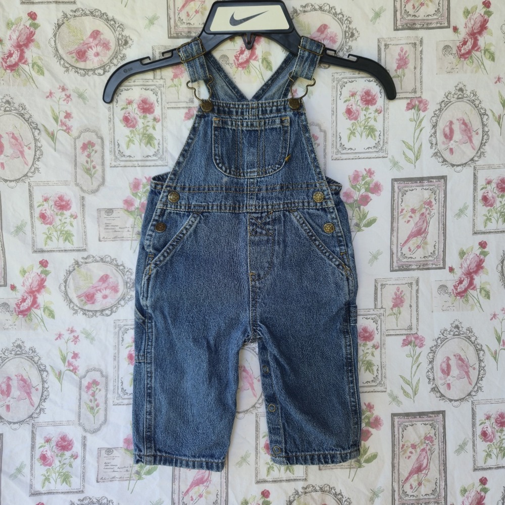 Faded Glory Baby Boy Girl Denim Overalls 6-9 Months Blue Jean Bib Snap Pants